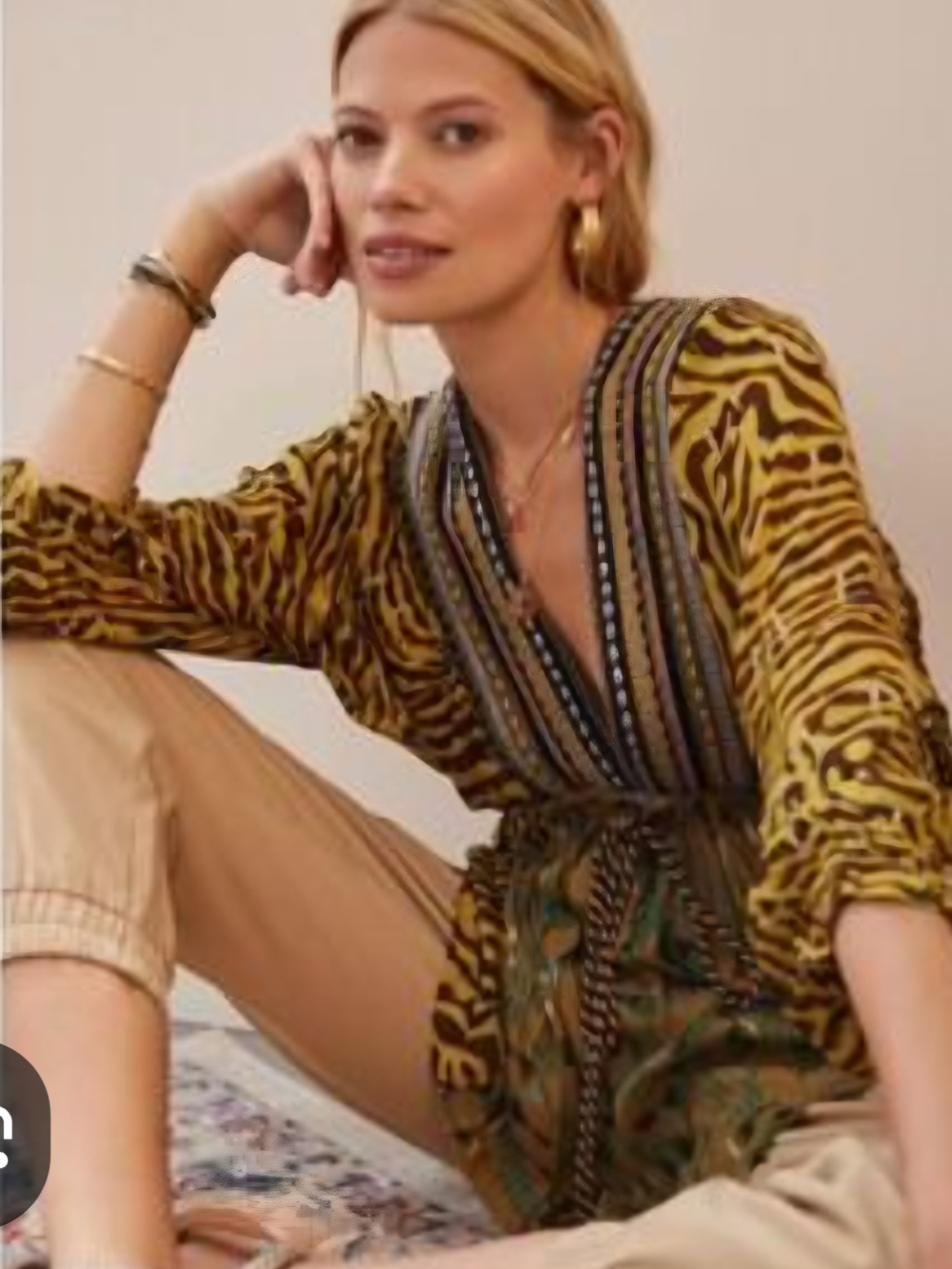 Anthropologie Conditions Apply Boho Animal-Print V-Neck Blouse Small